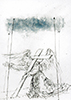 Sakrale Zeichnung 30, Din A6, Bleistift, Graphit und Wachsmalkreide auf Karteikarte, 2000