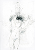 Sakrale Zeichnung 34, Din A6, Bleistift, Graphit und Wachsmalkreide auf Karteikarte, 2000